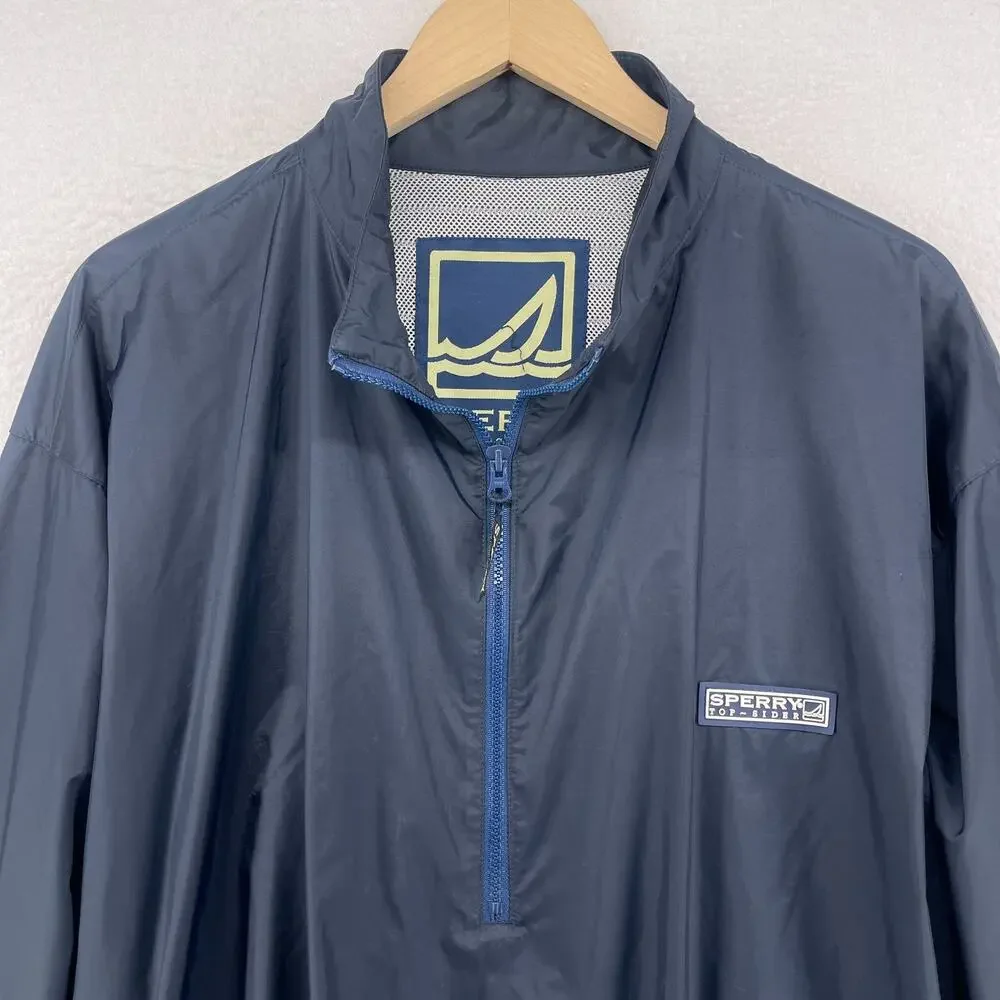 SPERRY Jacket Mens L Top Sider Windbreaker 1/2 Zip Pullover Cinched Nylon Blue_5